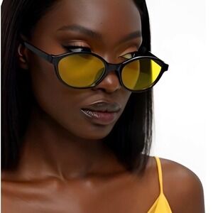 Oval Fashion Sunglasses Yellow Lens Black Frame Women's Eyewear Luxury Shades